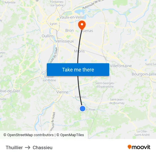 Thuillier to Chassieu map