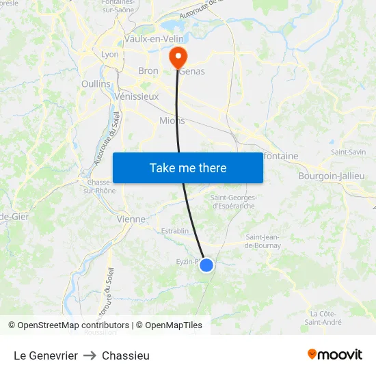 Le Genevrier to Chassieu map