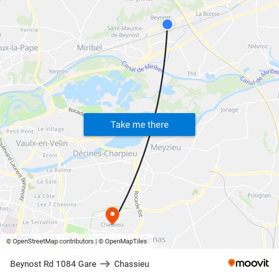 Beynost Rd 1084 Gare to Chassieu map