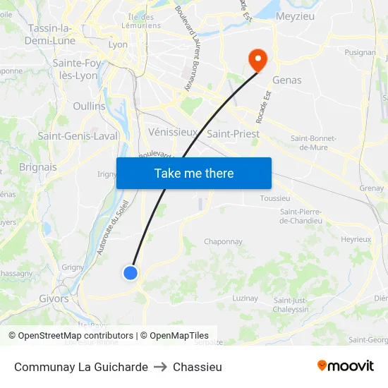Communay La Guicharde to Chassieu map