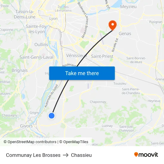 Communay Les Brosses to Chassieu map