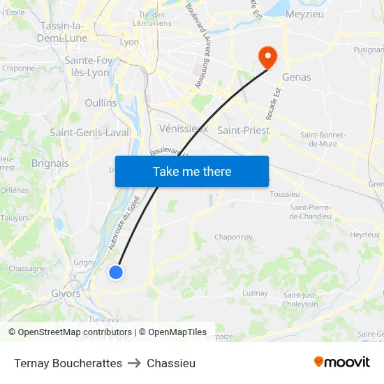 Ternay Boucherattes to Chassieu map