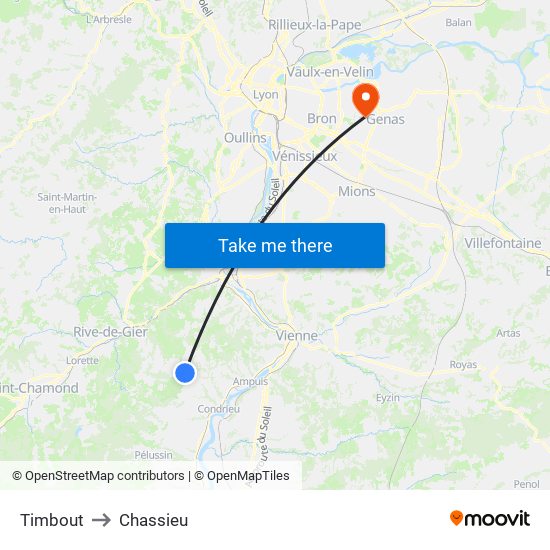 Timbout to Chassieu map