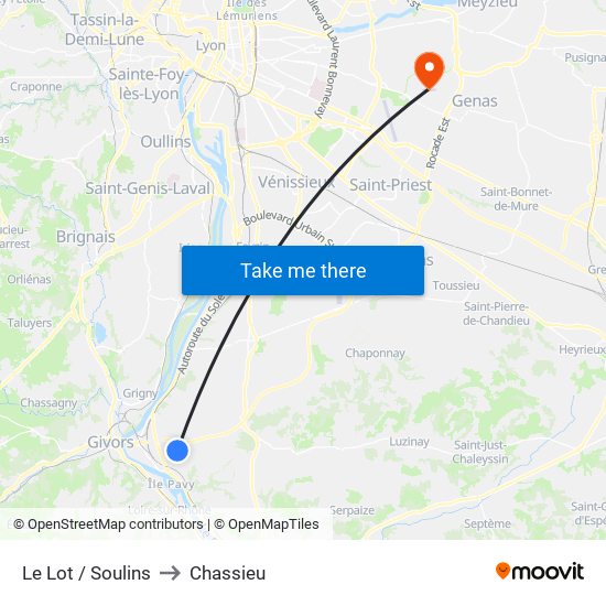 Le Lot / Soulins to Chassieu map