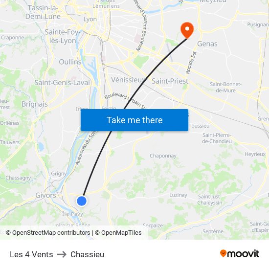 Les 4 Vents to Chassieu map