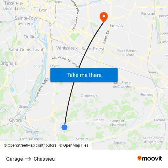 Garage to Chassieu map