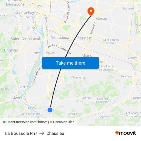 La Boussole Rn7 to Chassieu map