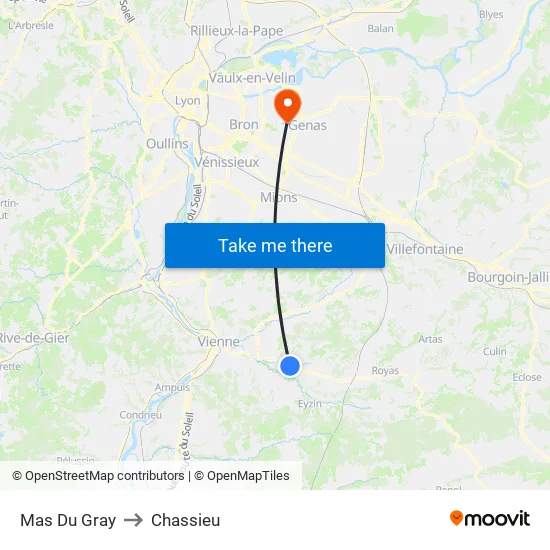 Mas Du Gray to Chassieu map