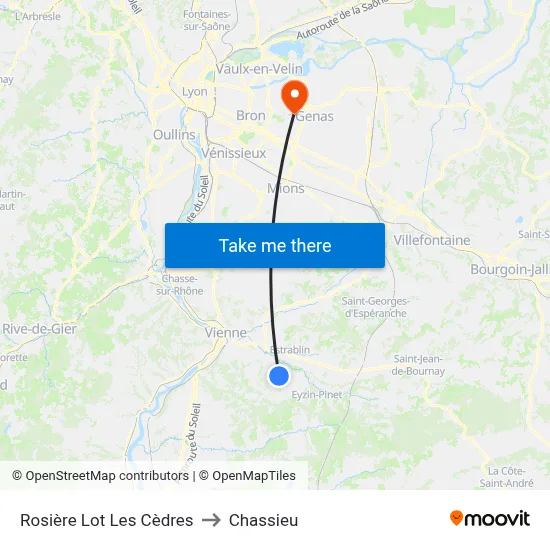 Rosière Lot Les Cèdres to Chassieu map