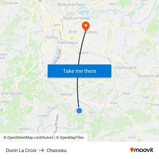 Duvin La Croix to Chassieu map