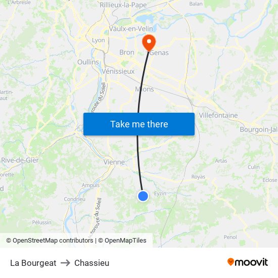La Bourgeat to Chassieu map