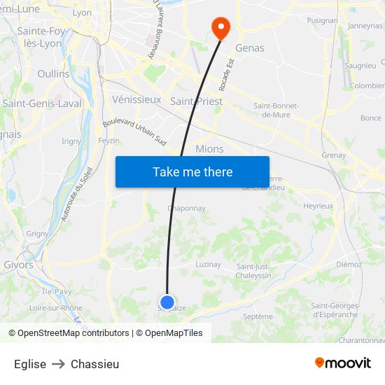 Eglise to Chassieu map