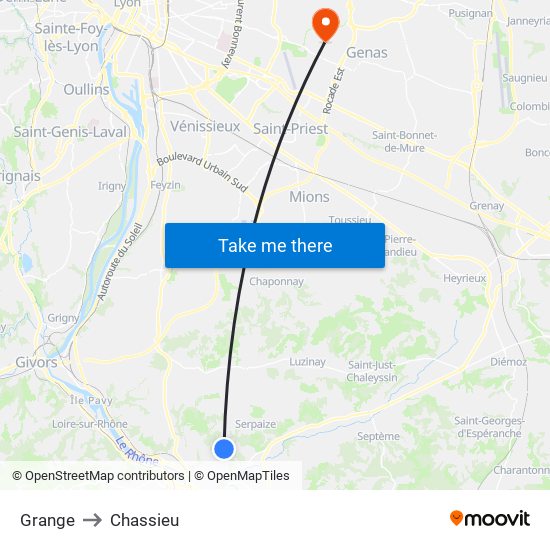 Grange to Chassieu map