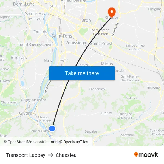Transport Labbey to Chassieu map