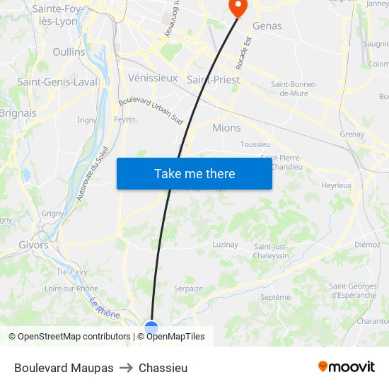 Boulevard Maupas to Chassieu map