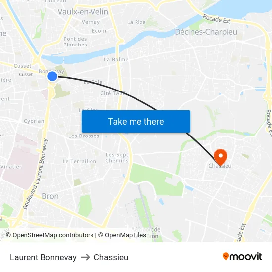 Laurent Bonnevay to Chassieu map