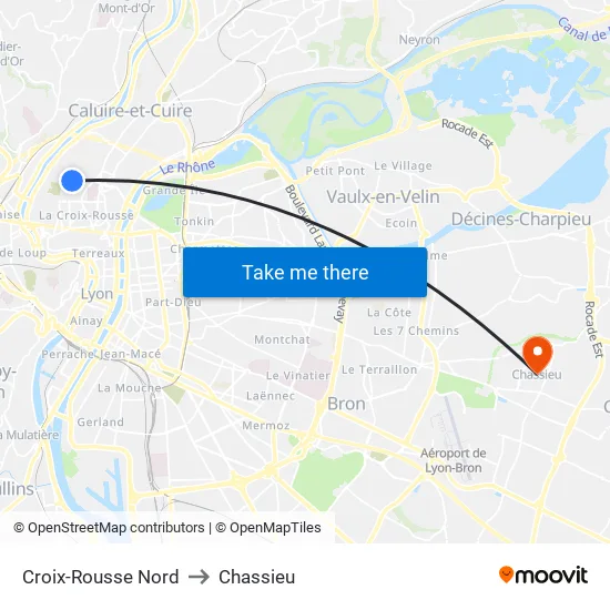 Croix-Rousse Nord to Chassieu map