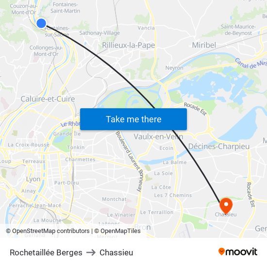 Rochetaillée Berges to Chassieu map