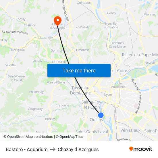 Bastéro - Aquarium to Chazay d Azergues map