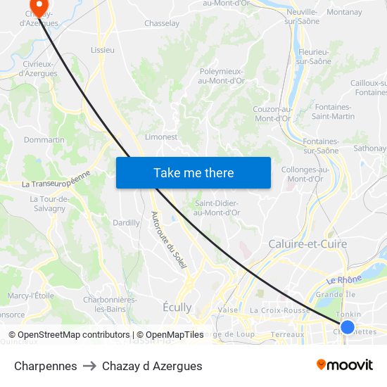 Charpennes to Chazay d Azergues map