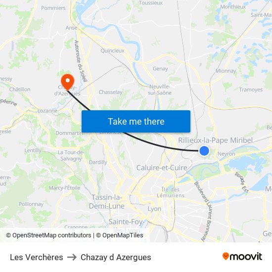 Les Verchères to Chazay d Azergues map