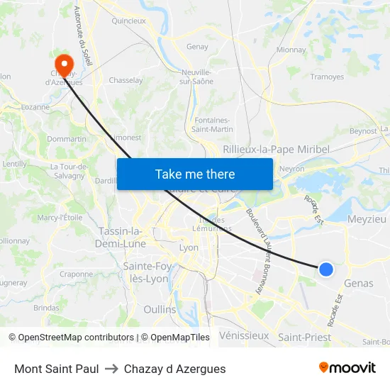 Mont Saint Paul to Chazay d Azergues map