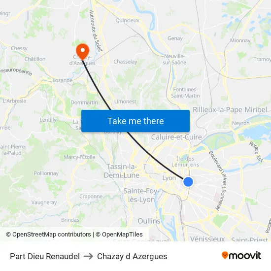 Part-Dieu Renaudel to Chazay d Azergues map