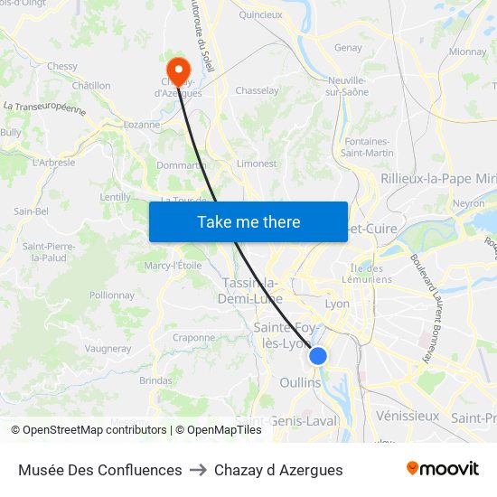 Musée Des Confluences to Chazay d Azergues map