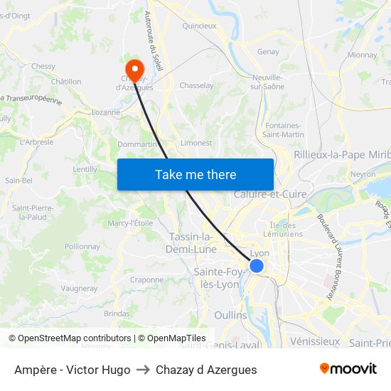 Ampère - Victor Hugo to Chazay d Azergues map