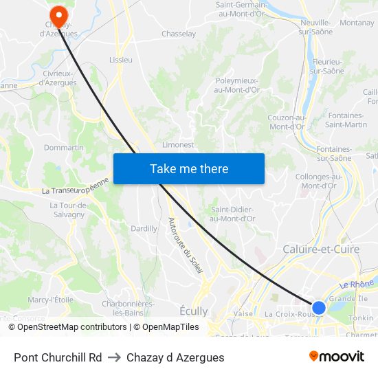 Pont Churchill Rd to Chazay d Azergues map