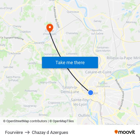 Fourvière to Chazay d Azergues map