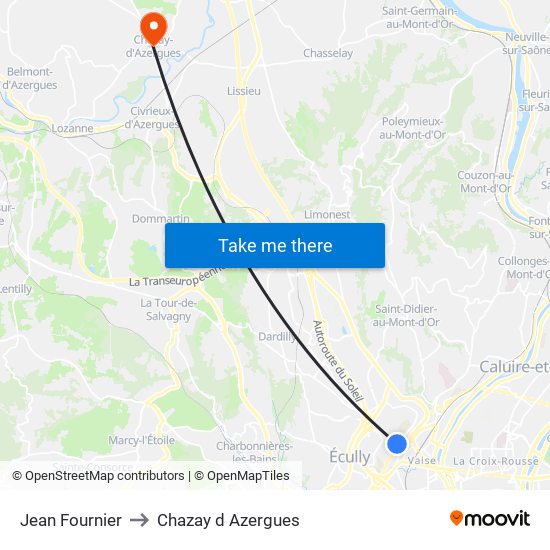 Jean Fournier to Chazay d Azergues map