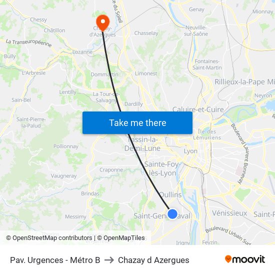 Pav. Urgences - Métro B to Chazay d Azergues map