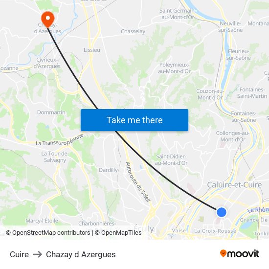 Cuire to Chazay d Azergues map