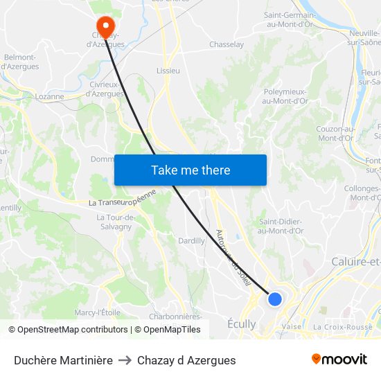 Duchère Martinière to Chazay d Azergues map