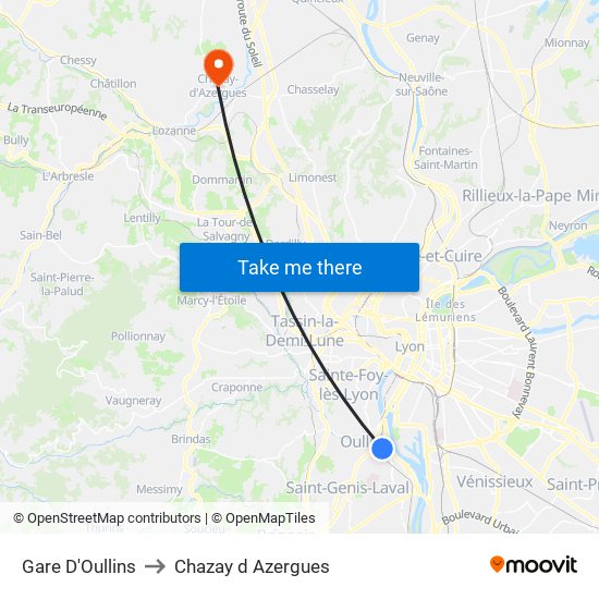 Gare D'Oullins to Chazay d Azergues map