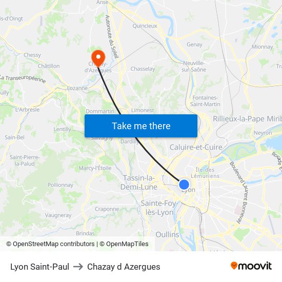 Lyon Saint-Paul to Chazay d Azergues map