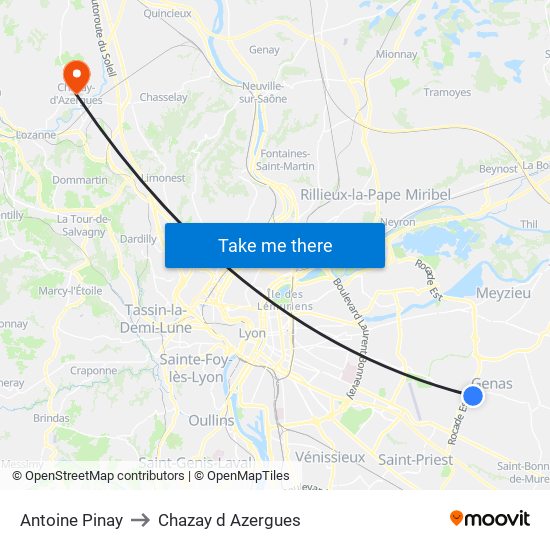 Antoine Pinay to Chazay d Azergues map