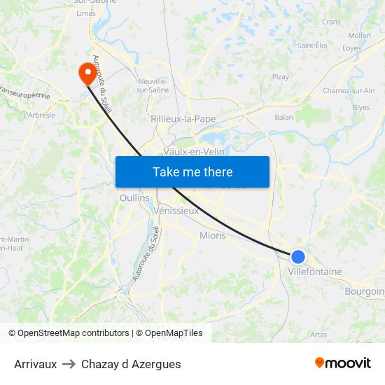 Arrivaux to Chazay d Azergues map