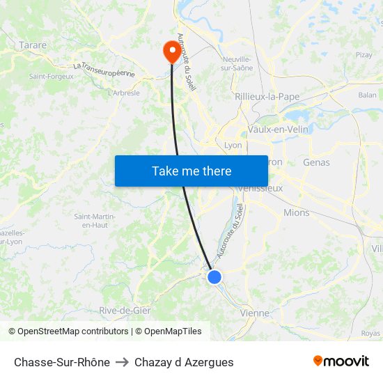 Chasse-Sur-Rhône to Chazay d Azergues map