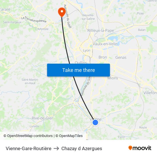 Vienne-Gare-Routière to Chazay d Azergues map