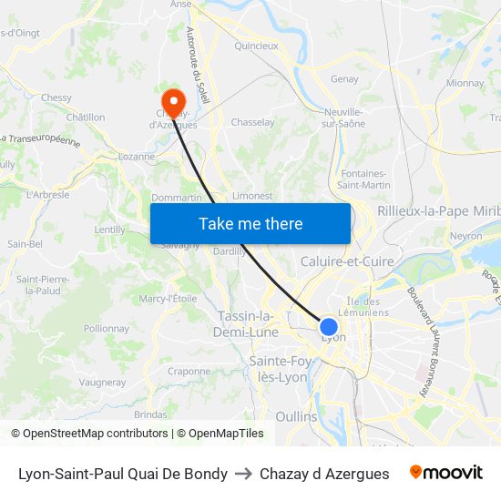 Lyon-Saint-Paul Quai De Bondy to Chazay d Azergues map