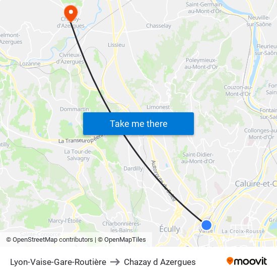 Lyon-Vaise-Gare-Routière to Chazay d Azergues map