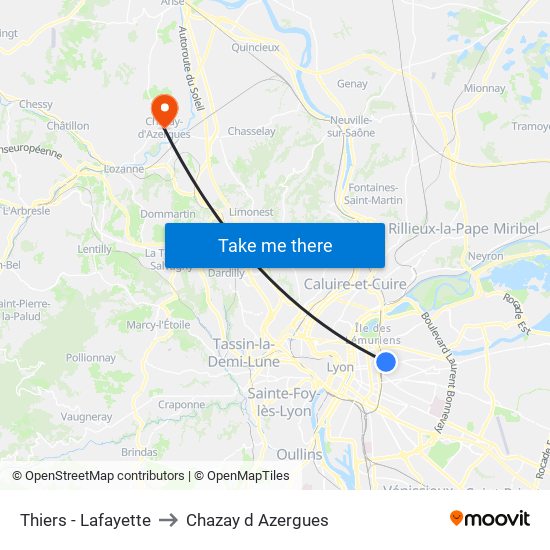 Thiers - Lafayette to Chazay d Azergues map