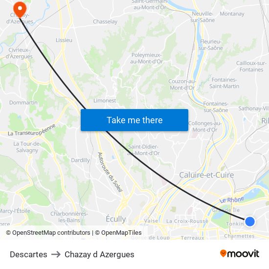Descartes to Chazay d Azergues map