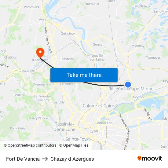 Fort De Vancia to Chazay d Azergues map