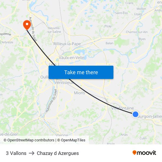 3 Vallons to Chazay d Azergues map