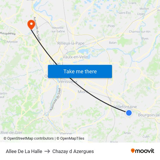 Allee De La Halle to Chazay d Azergues map