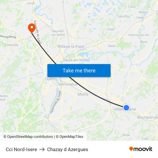 Cci Nord-Isere to Chazay d Azergues map