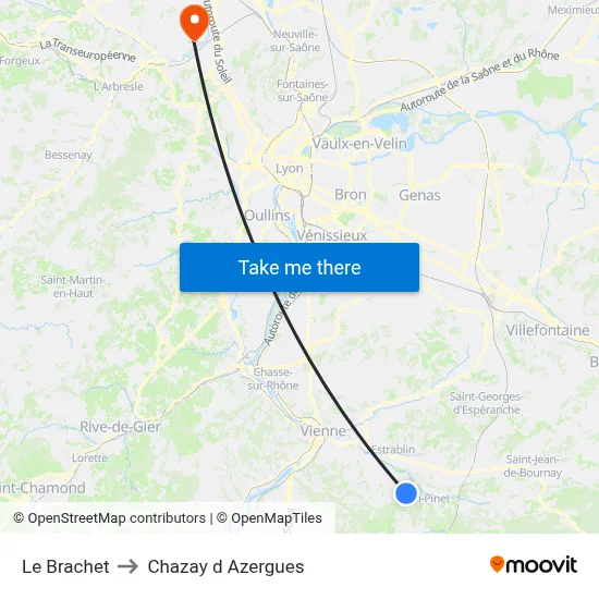 Le Brachet to Chazay d Azergues map